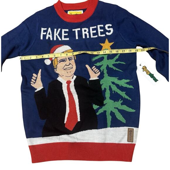 NWT Tipsy Elves Men’s Small Fake Trees Ugly Christmas Sweater Donald Trump - Picture 7 of 9